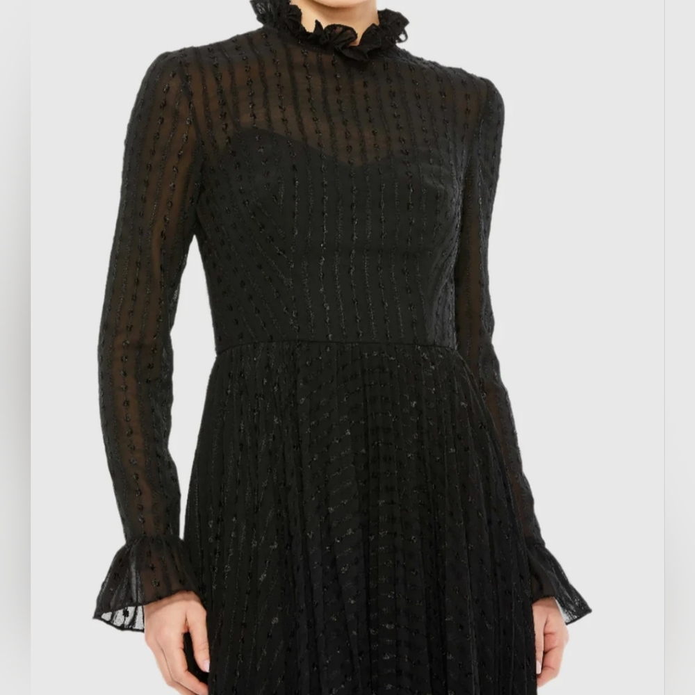 Ieena for Mac Duggal Black Embroidered Long Sleeve Ruffle Dress - Picture 4 of 10